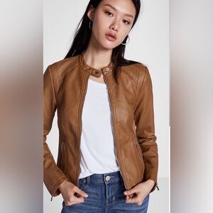 Bernardo 100% Leather Moto Jacket in Cognac